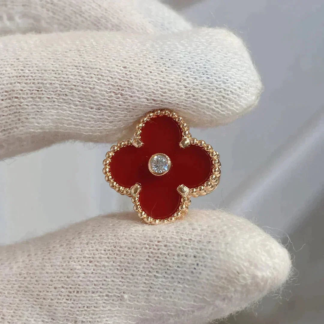 [Royal Jewelry]CLOVER MEDIUM 1 MOTIFS CARNELIAN  DIAMOND earrings