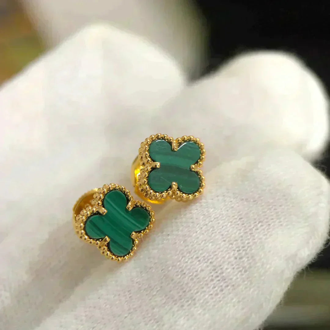 [Royal Jewelry]CLOVER MINI 9.5MM MALACHITE  EARRINGS
