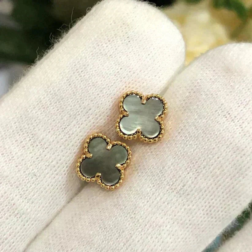 [Royal Jewelry]CLOVER MINI 9.5MM GRAY MOP EARRINGS