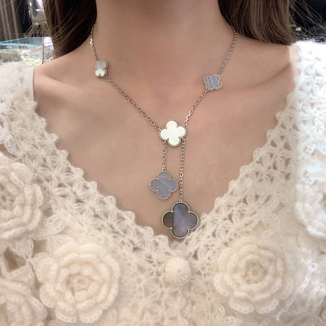 [Royal Jewelry]CLOVER MOP CHALCEDONY NECKLACE SILVER 6 MOTIF