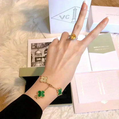 [Royal Jewelry]CLOVER  5 MOTIF MALACHITE DIAMOND BRACELET