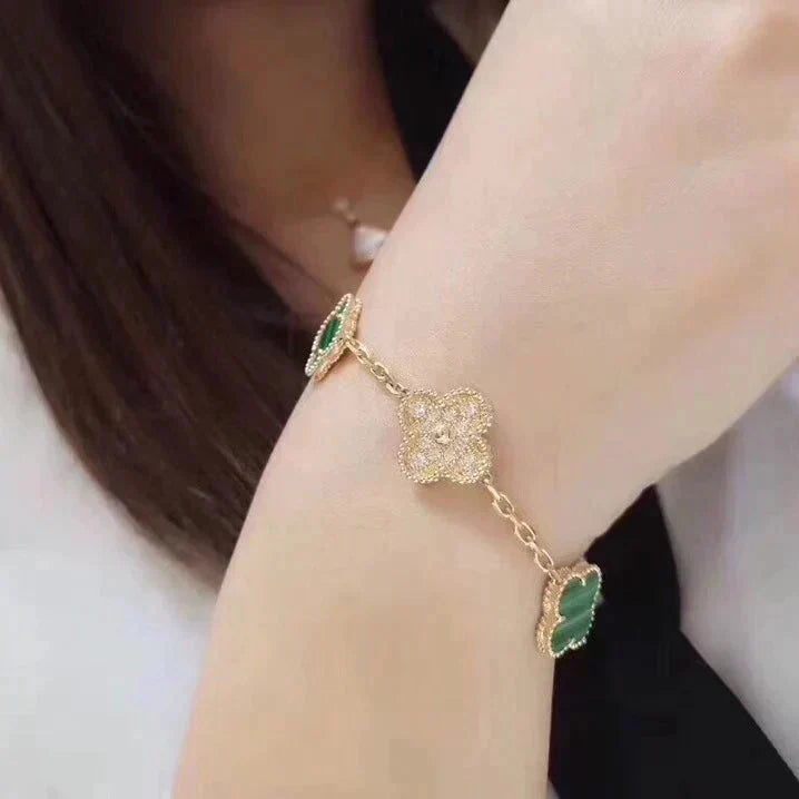 [Royal Jewelry]CLOVER  5 MOTIF MALACHITE DIAMOND BRACELET