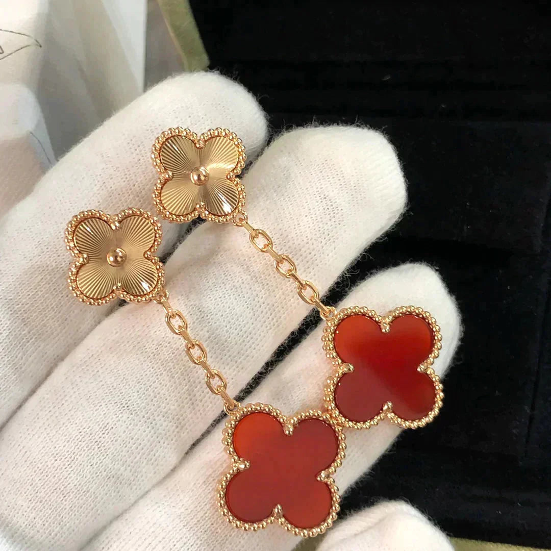 [Royal Jewelry]CLOVER 2 MOTIF  LASER CARNELIAN EARRINGS
