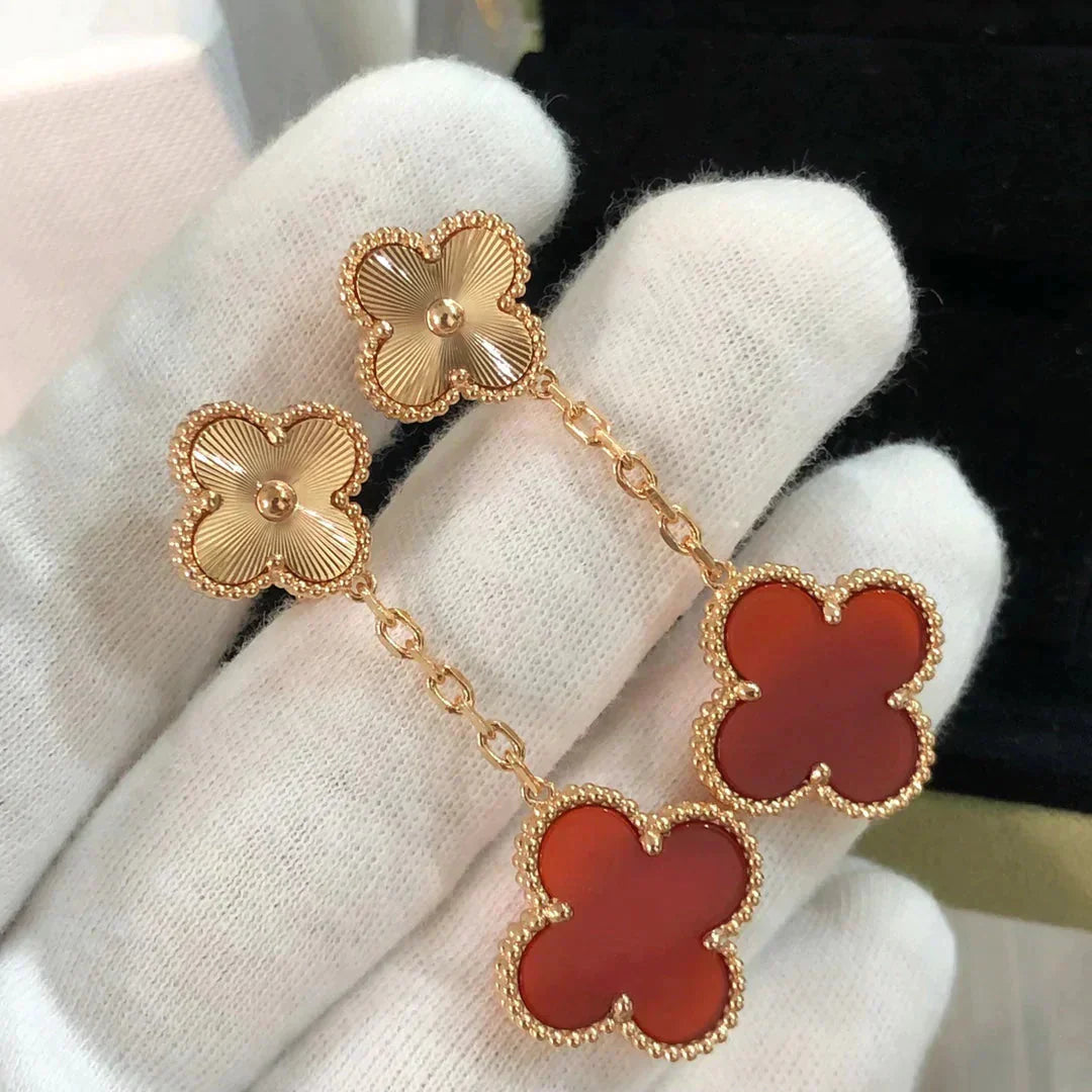 [Royal Jewelry]CLOVER 2 MOTIF  LASER CARNELIAN EARRINGS