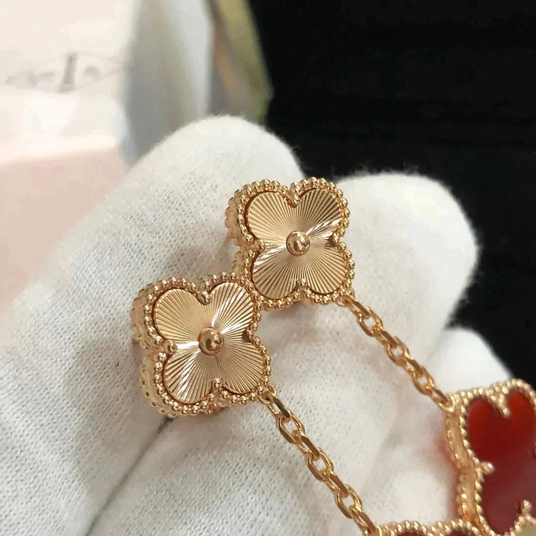 [Royal Jewelry]CLOVER 2 MOTIF  LASER CARNELIAN EARRINGS
