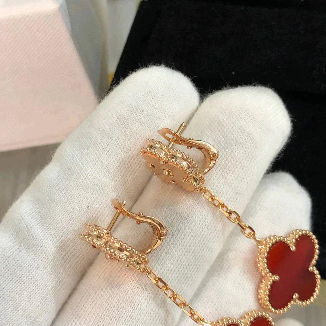 [Royal Jewelry]CLOVER 2 MOTIF  LASER CARNELIAN EARRINGS