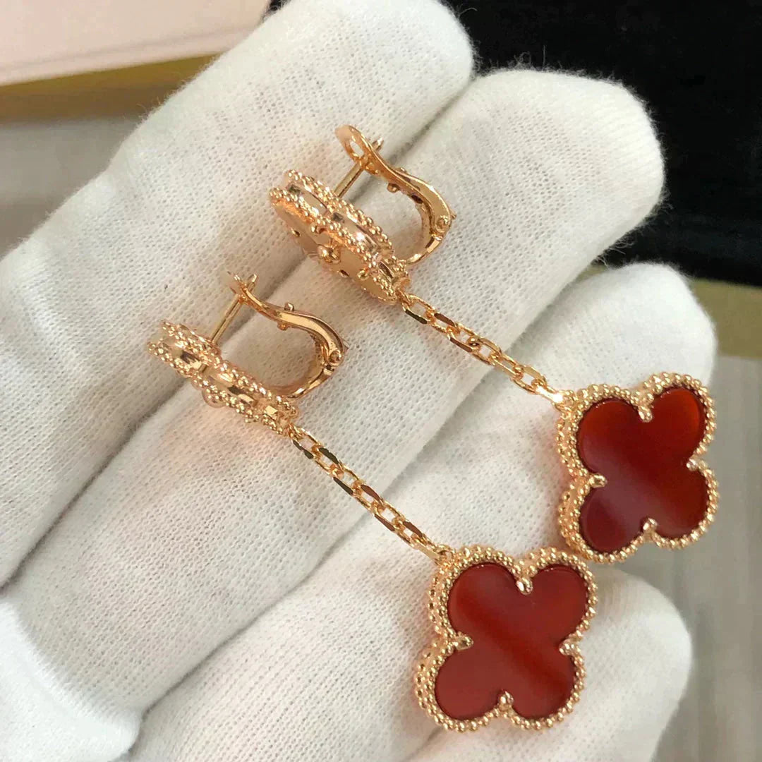 [Royal Jewelry]CLOVER 2 MOTIF  LASER CARNELIAN EARRINGS