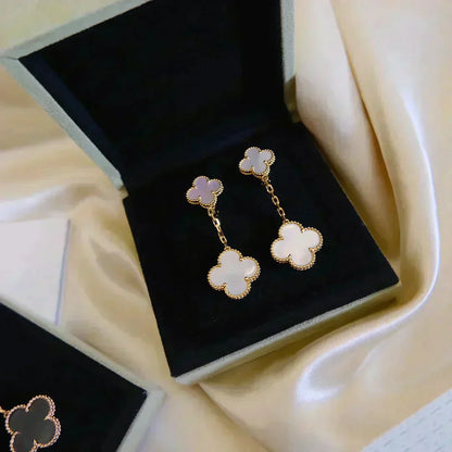 [Royal Jewelry]CLOVER 2 MOTIF WHITE MOP EARRINGS