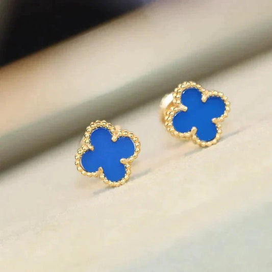 [Royal Jewelry] クローバー ミニ 9.5MM ターコイズ イヤリング