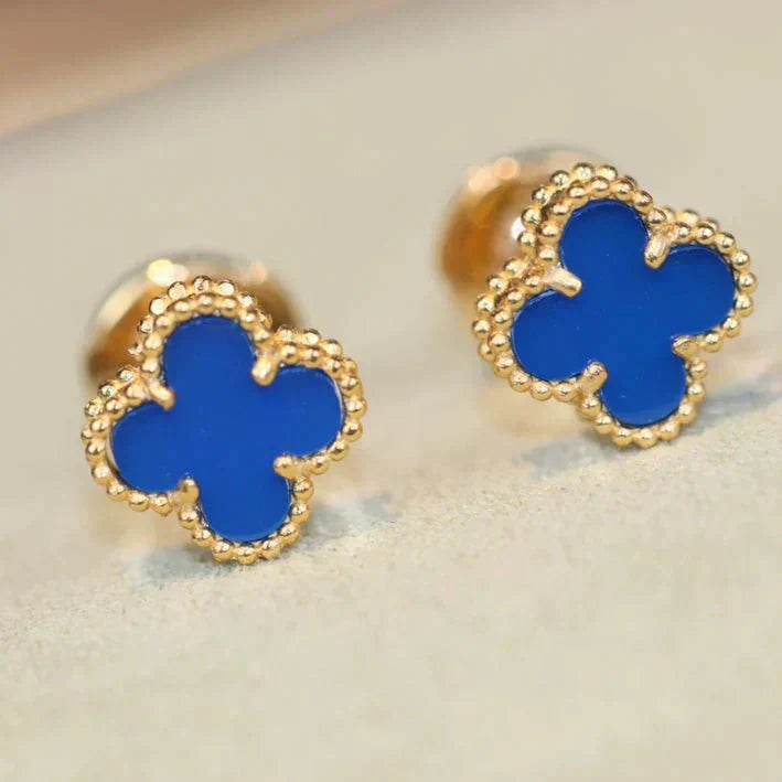 [Royal Jewelry]CLOVER MINI 9.5MM TURQUOISE EARRINGS