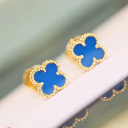 [Royal Jewelry]CLOVER MINI 9.5MM TURQUOISE EARRINGS