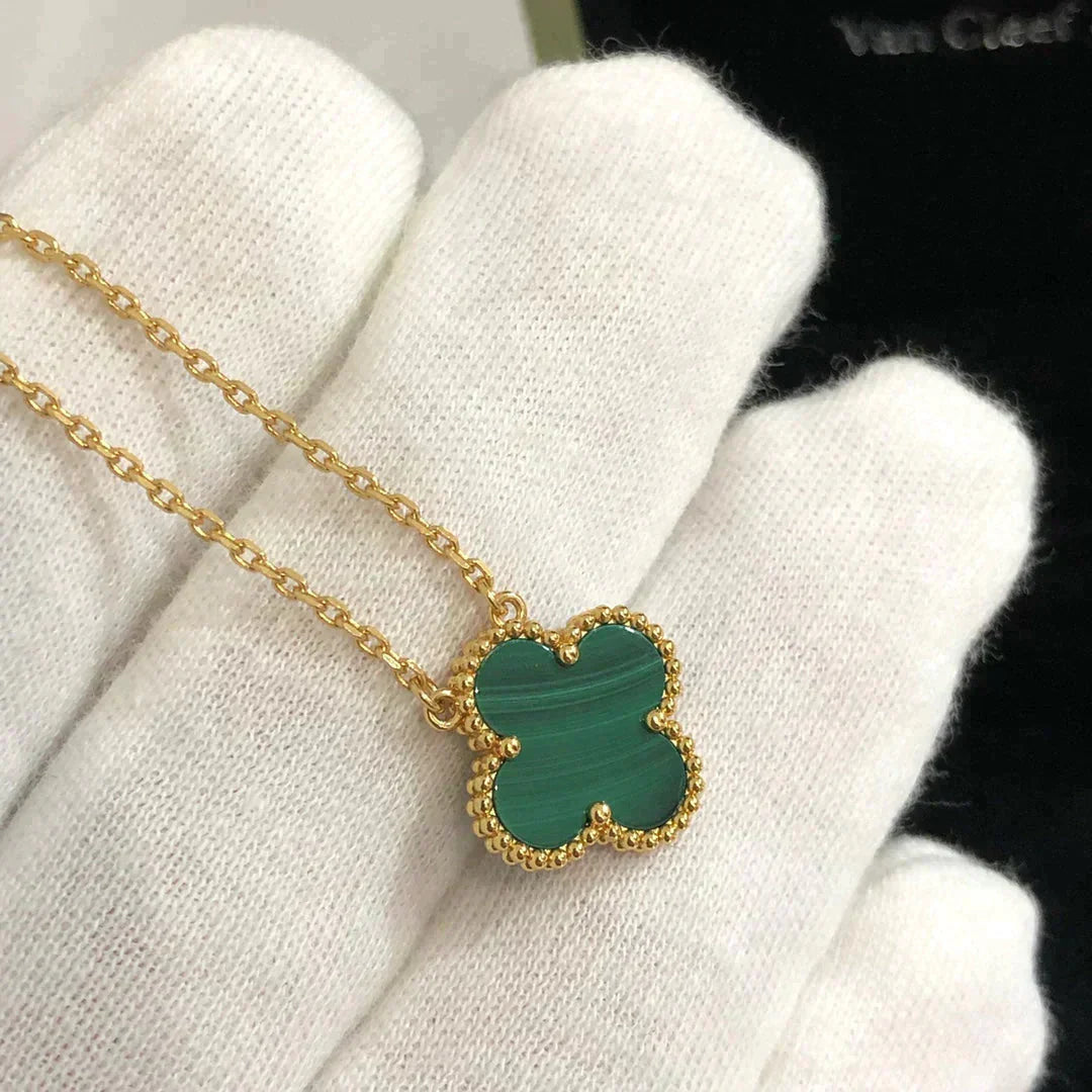 [Royal Jewelry]CLOVER 15MM MALACHITE SINGLE FLOWER  NECKLACE
