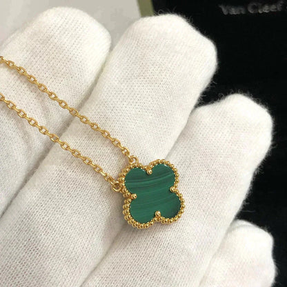 [Royal Jewelry]CLOVER 15MM MALACHITE SINGLE FLOWER  NECKLACE