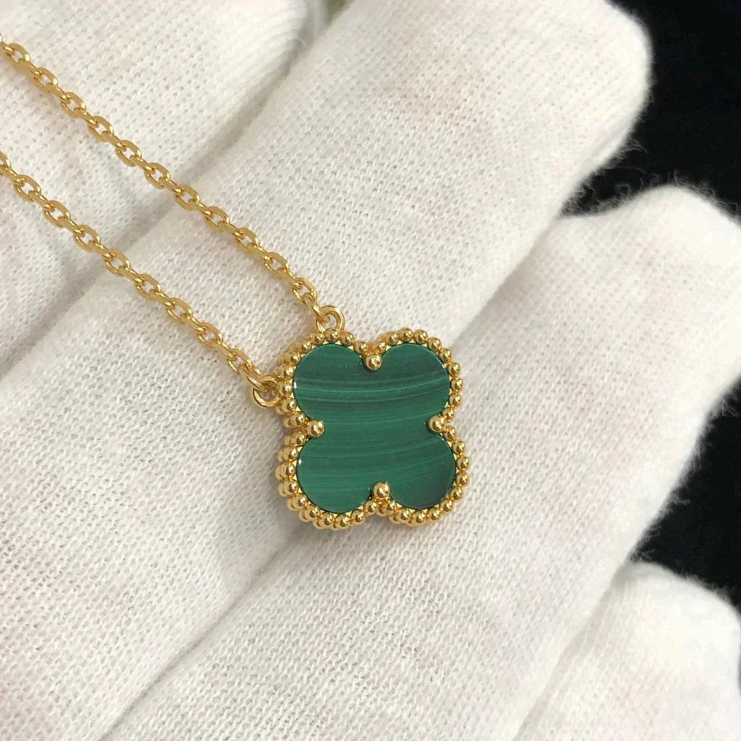 [Royal Jewelry]CLOVER 15MM MALACHITE SINGLE FLOWER  NECKLACE