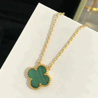 [Royal Jewelry]CLOVER 15MM MALACHITE SINGLE FLOWER  NECKLACE