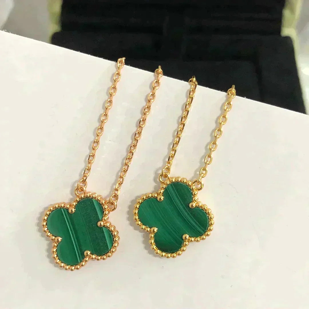 [Royal Jewelry]CLOVER 15MM MALACHITE SINGLE FLOWER  NECKLACE