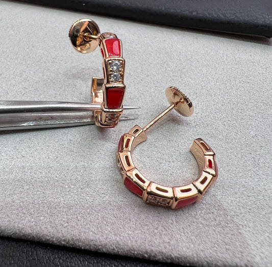 [Royal Jewelry]SERPENTI CARNELIAN PINK GOLD EARRINGS