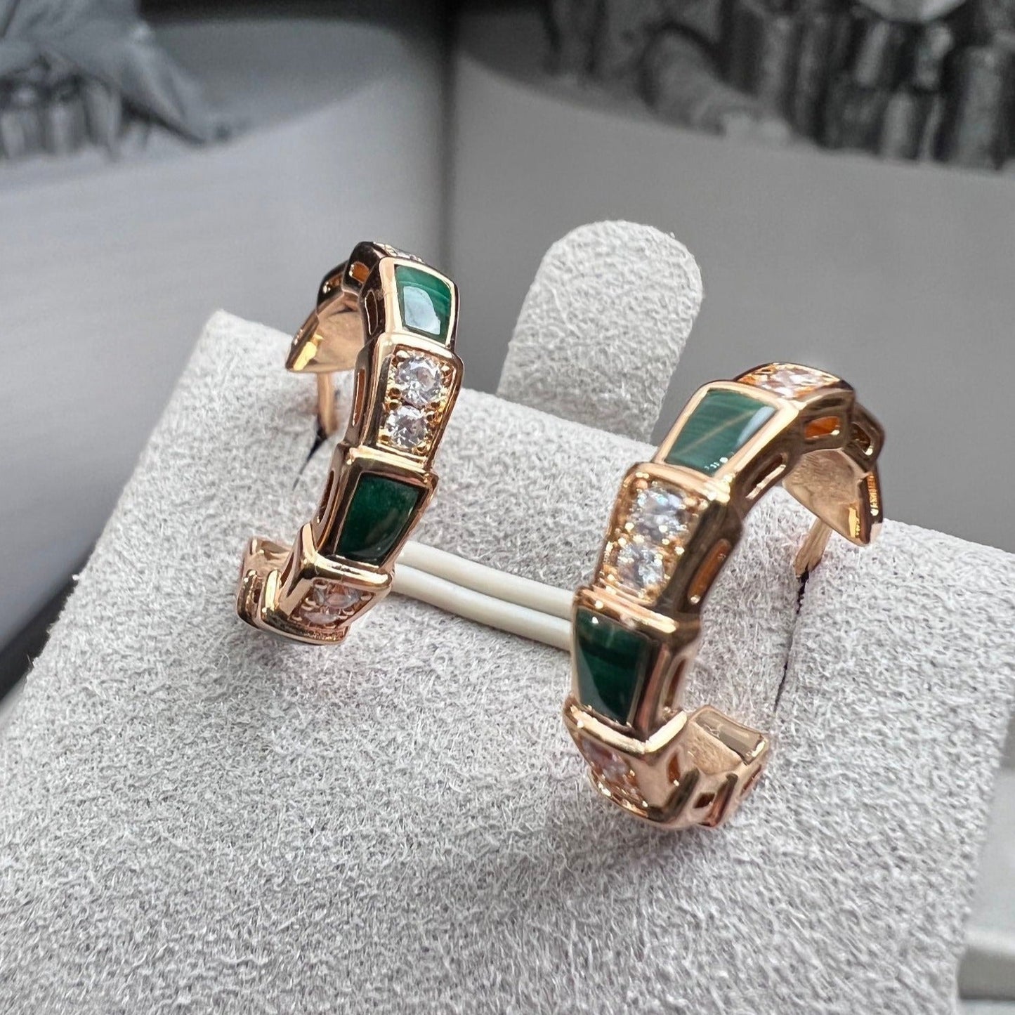 [Royal Jewelry]SERPENTI MALACHITE PINK GOLD EARRINGS