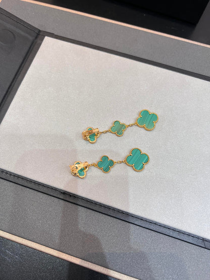 [Royal Jewelry]CLOVER MALACHITE 3 MOTIFS GOLD