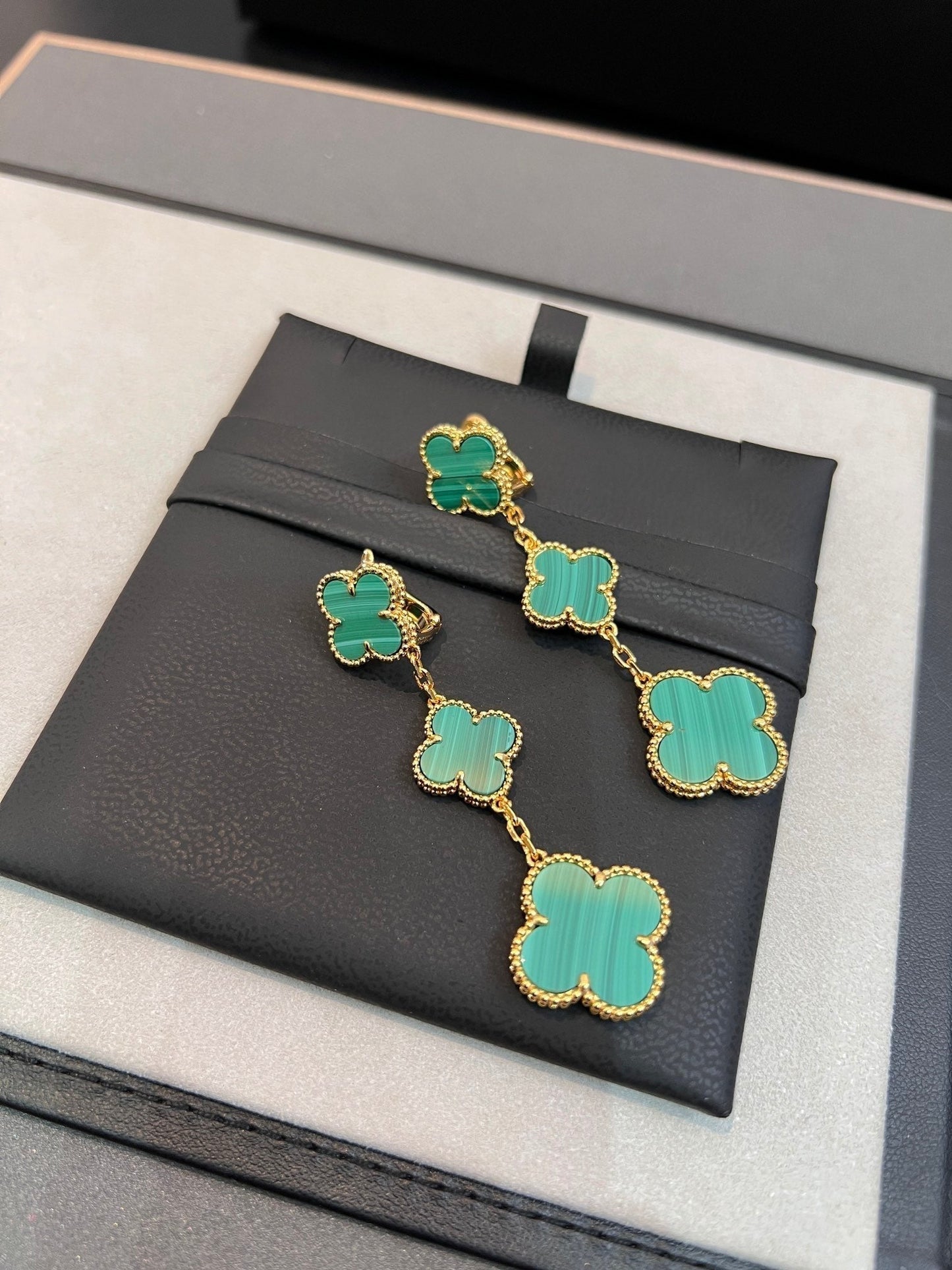 [Royal Jewelry]CLOVER MALACHITE 3 MOTIFS GOLD