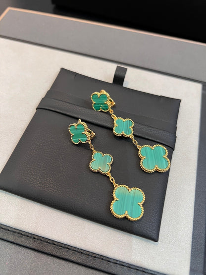 [Royal Jewelry]CLOVER MALACHITE 3 MOTIFS GOLD