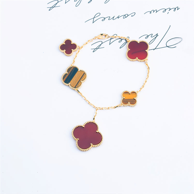 [Royal Jewelry]CLOVER BRACELET 5 MOTIFS CARNELIAN TIGER EYE