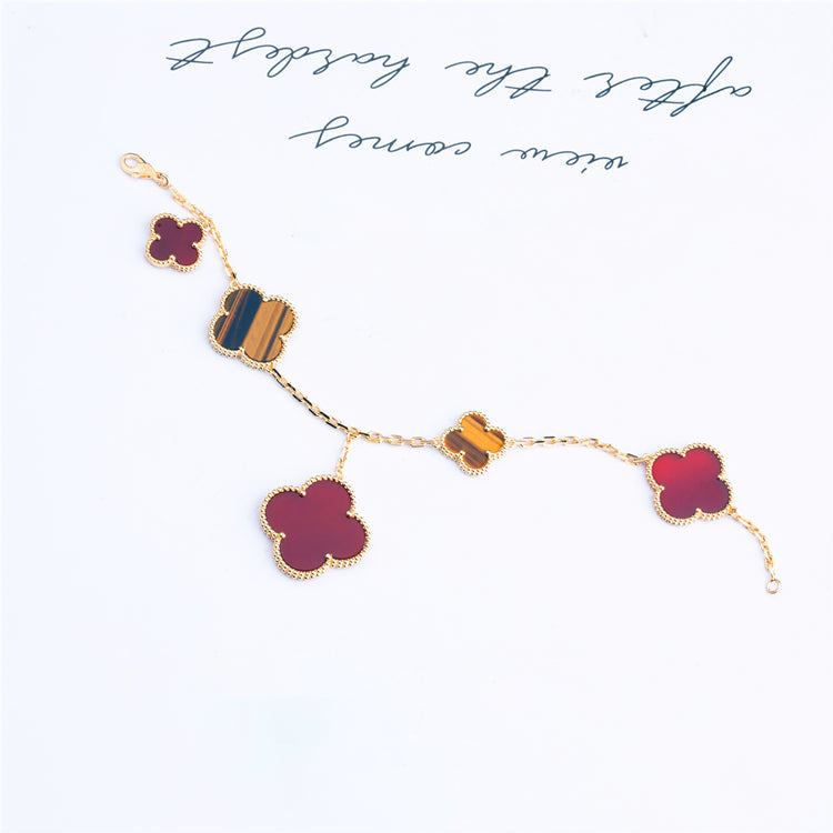 [Royal Jewelry]CLOVER BRACELET 5 MOTIFS CARNELIAN TIGER EYE