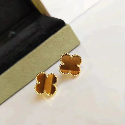 [Royal Jewelry]CLOVER MEDIUM 1 MOTIFS TIGER EYE EARRINGS