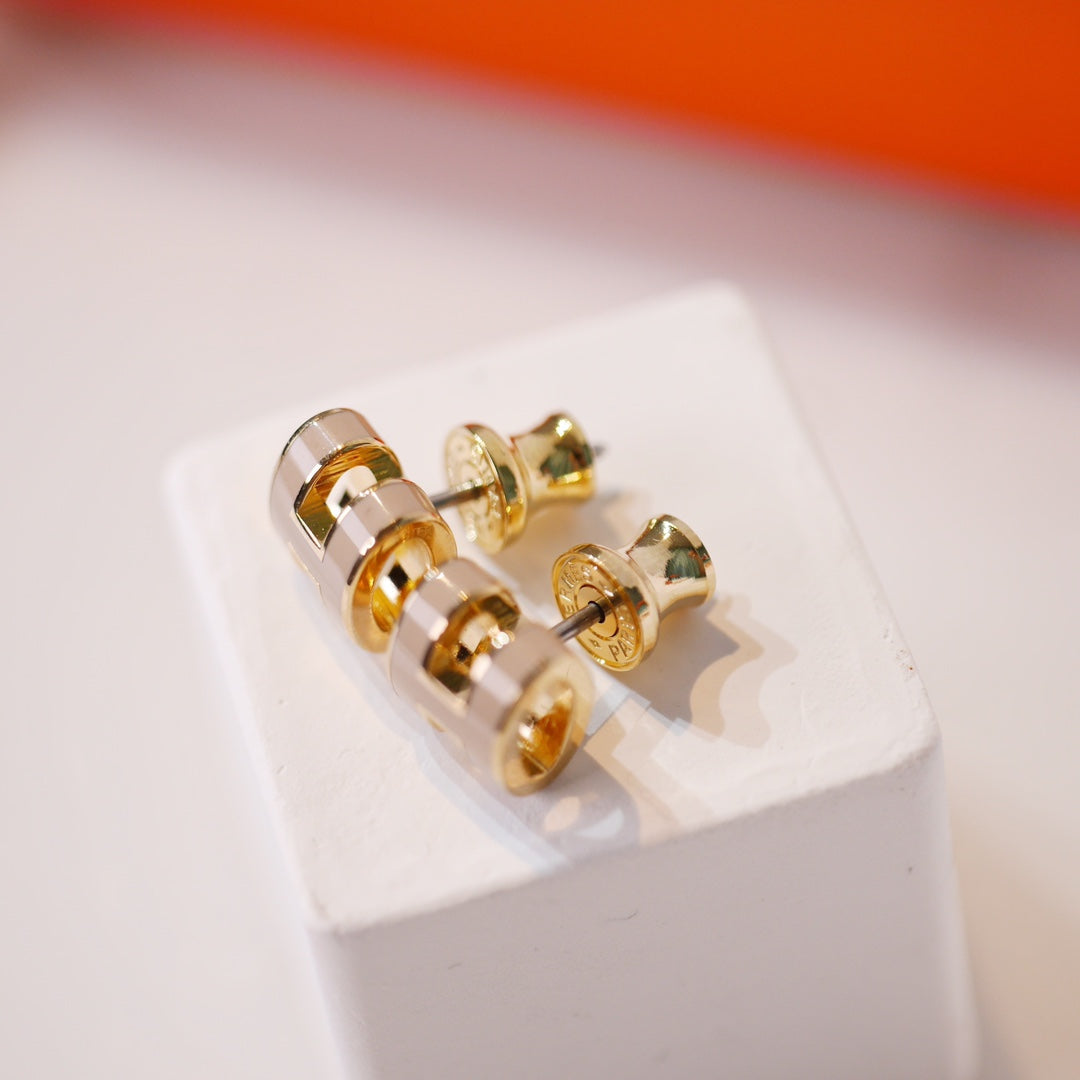 [Royal Jewelry]MINI POP H GOLD EARRINGS GREY