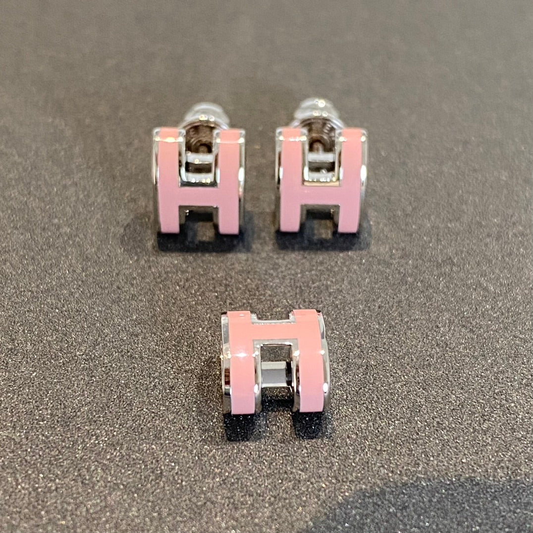 [Royal Jewelry]MINI POP H SILVER EARRINGS PINK