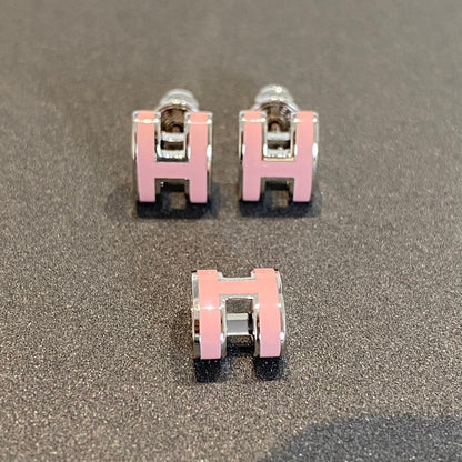 [Royal Jewelry]MINI POP H SILVER EARRINGS PINK