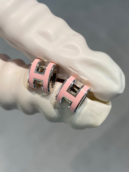 [Royal Jewelry]MINI POP H SILVER EARRINGS PINK