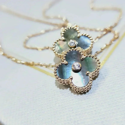 [Royal Jewelry]CLOVER 15MM DIAMOND AND MOTHER-OF-GREY NECKLACE