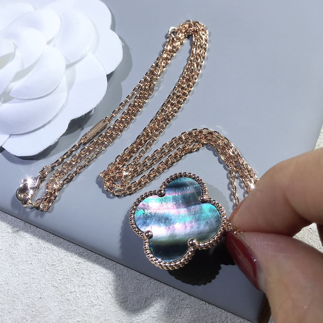 [Royal Jewelry]CLOVER 25MM GOLD DARK MOP BIG CLOVER NECKLACE