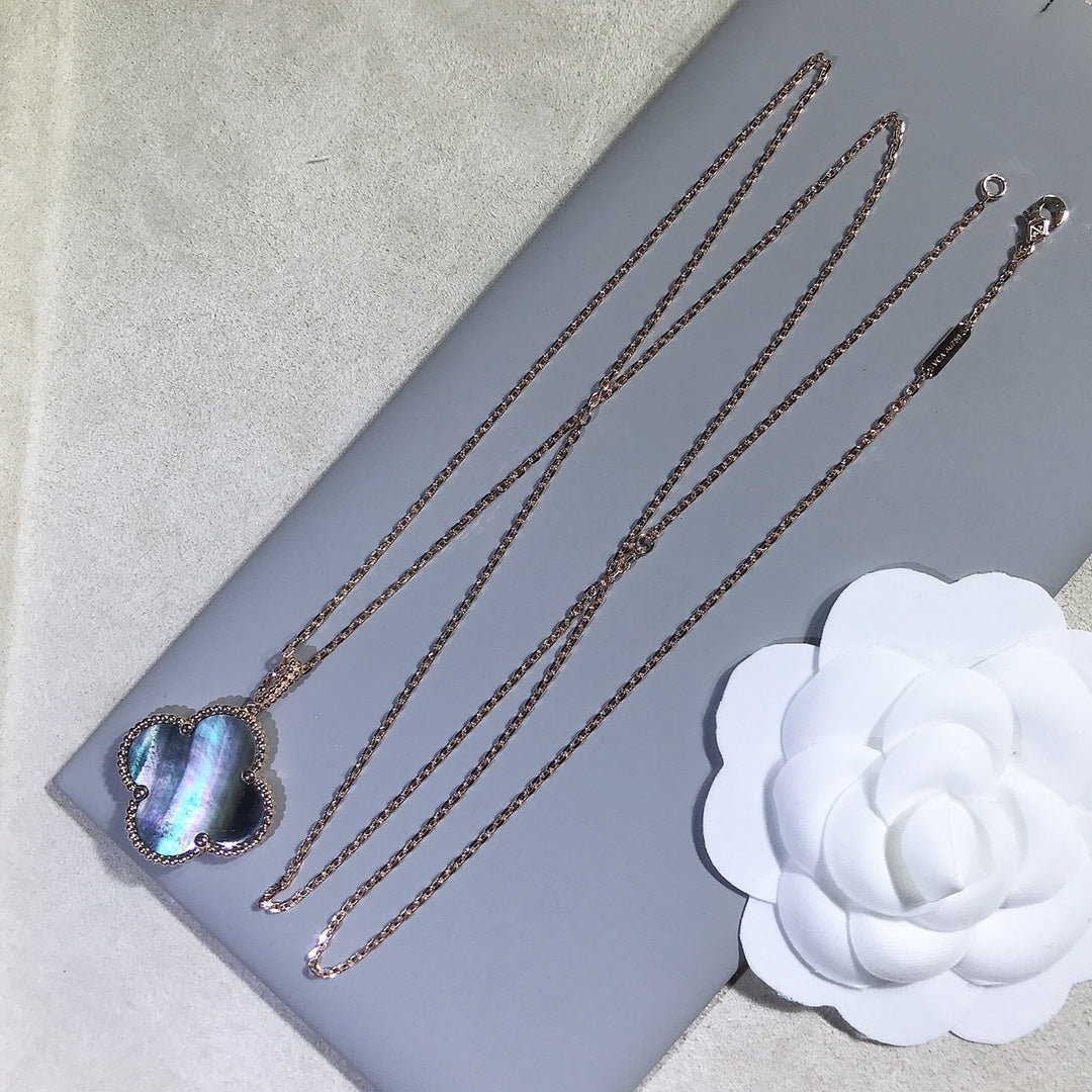 [Royal Jewelry]CLOVER 25MM GOLD DARK MOP BIG CLOVER NECKLACE