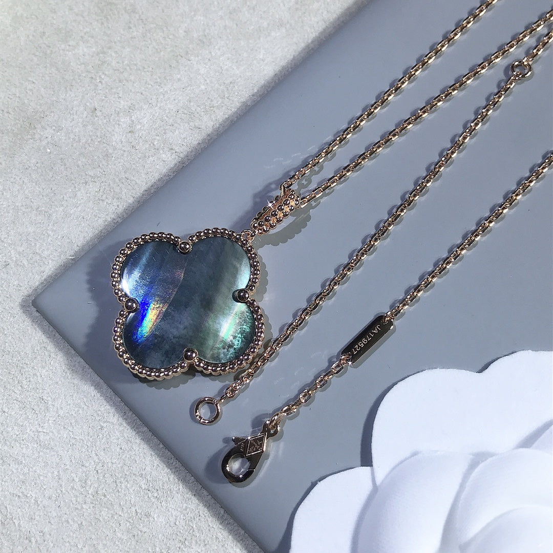 [Royal Jewelry]CLOVER 25MM GOLD DARK MOP BIG CLOVER NECKLACE