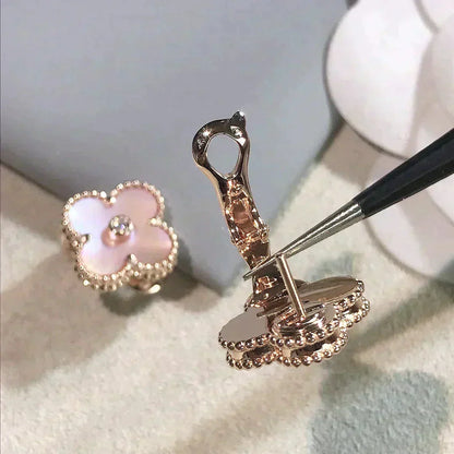 [Royal Jewelry]CLOVER MEDIUM 1 MOTIFS  PINK MOP DIAMOND EARRINGS