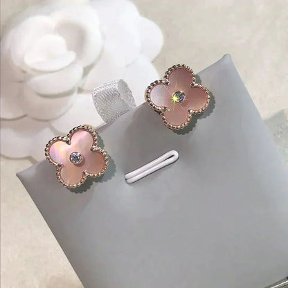[Royal Jewelry]CLOVER MEDIUM 1 MOTIFS  PINK MOP DIAMOND EARRINGS