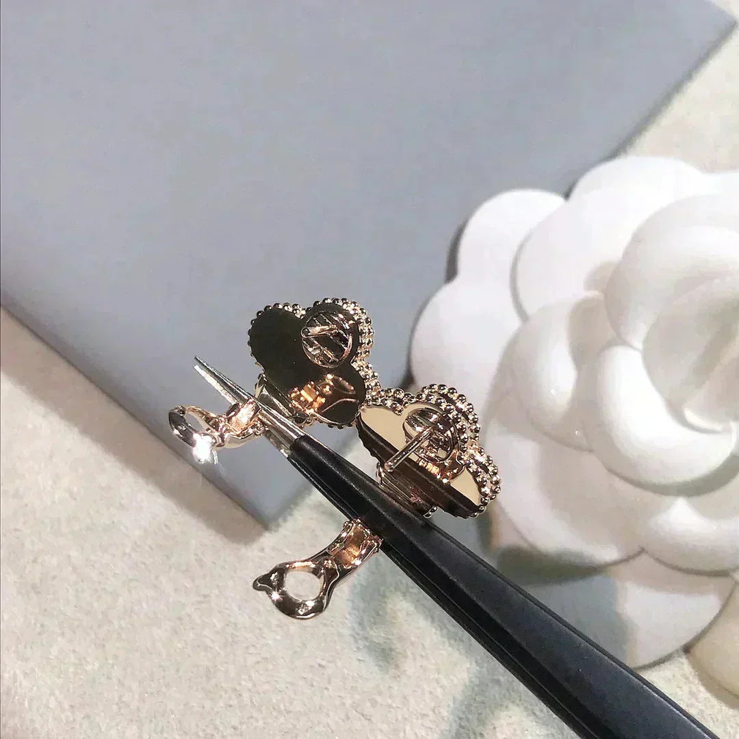 [Royal Jewelry]CLOVER MEDIUM 1 MOTIFS  PINK MOP DIAMOND EARRINGS