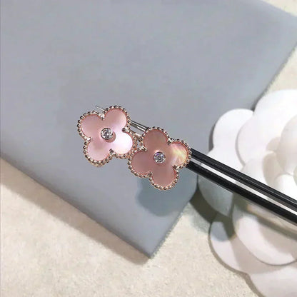 [Royal Jewelry]CLOVER MEDIUM 1 MOTIFS  PINK MOP DIAMOND EARRINGS