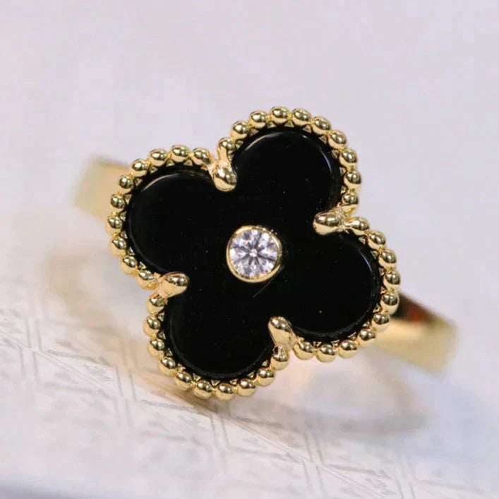 [Royal Jewelry]CLOVER ONYX RING GOLD DIAMOND