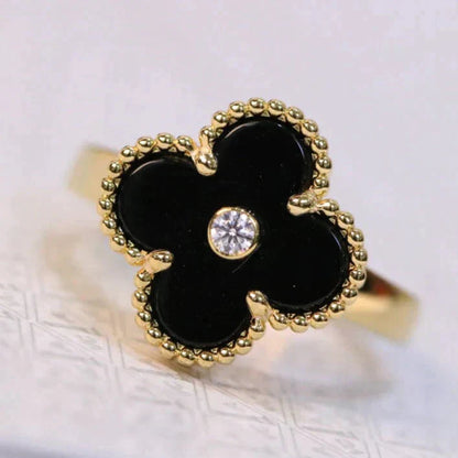 [Royal Jewelry]CLOVER ONYX RING GOLD DIAMOND