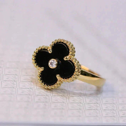 [Royal Jewelry]CLOVER ONYX RING GOLD DIAMOND