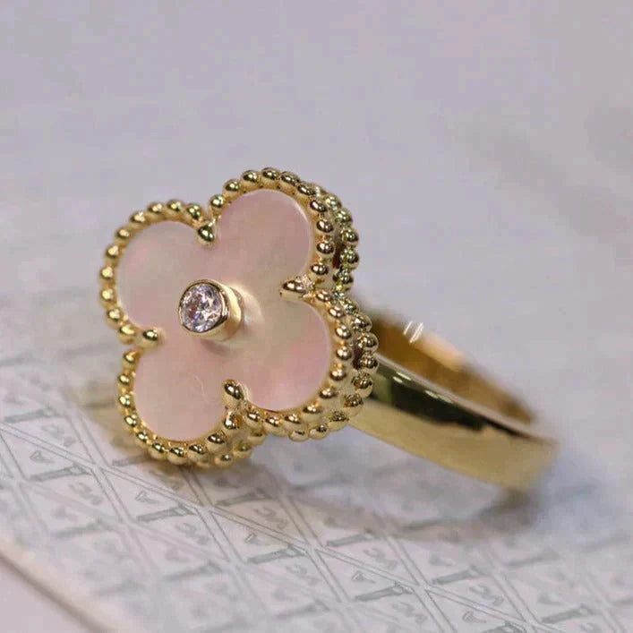 [Royal Jewelry]CLOVER PINK MOP RING GOLD DIAMOND