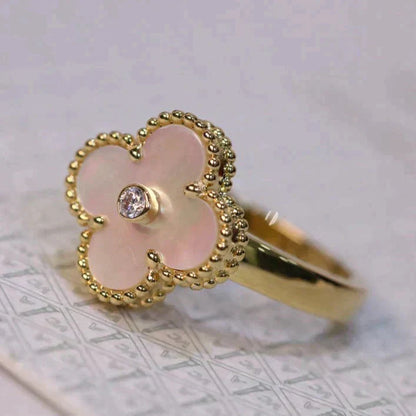 [Royal Jewelry]CLOVER PINK MOP RING GOLD DIAMOND