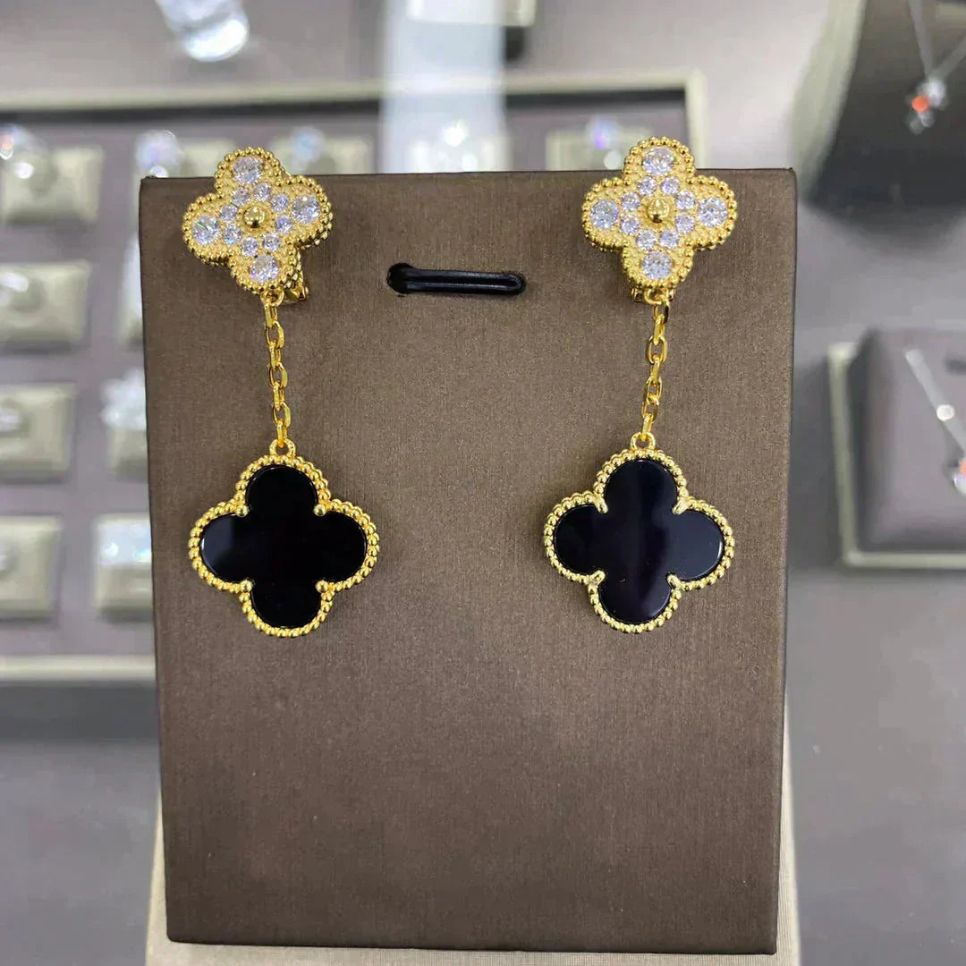 [Royal Jewelry]CLOVER  2 MOTIFS  DIAMOND  EARRINGS (MULTIPLE CHOICESç´