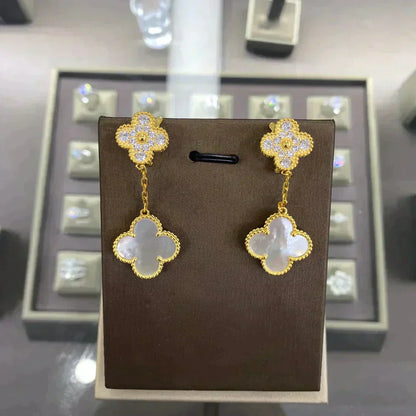 [Royal Jewelry]CLOVER  2 MOTIFS  DIAMOND  EARRINGS (MULTIPLE CHOICESç´