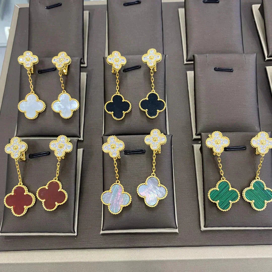 [Royal Jewelry]CLOVER  2 MOTIFS  DIAMOND  EARRINGS (MULTIPLE CHOICESç´