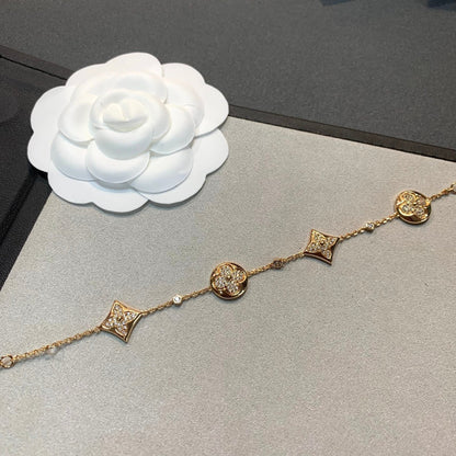 [Royal Jewelry]STAR AND SUN 4 MOTIFS GOLD DIAMONDS BRACELET