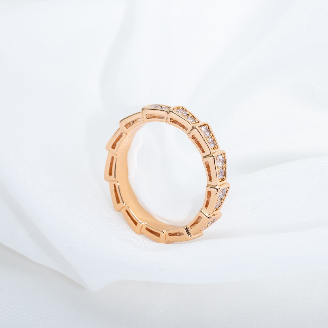 [Royal Jewelry]SERPENTI RING PINK GOLD DIAMOND PAVED 3MM